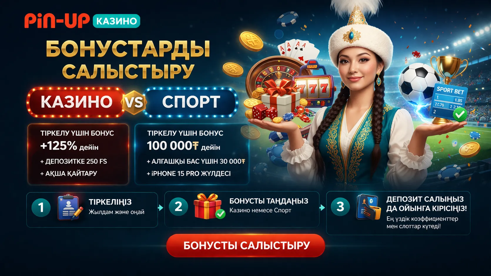 Pin-Up казино бонусы мен спорт бонусын салыстыру