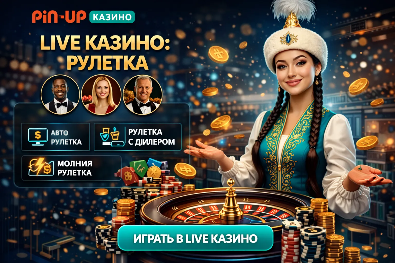 Pin-Up Casino лайв-казино — нақты дилермен рулетка ойыны